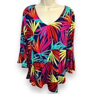 Escapada Living Natalia 3/4 Sleeve Top Aegean Blue/Pink Cabana Size Large